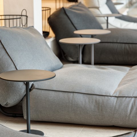 Day wellness in Upper Palatinate Gray modern lounge chairs with small round side tables