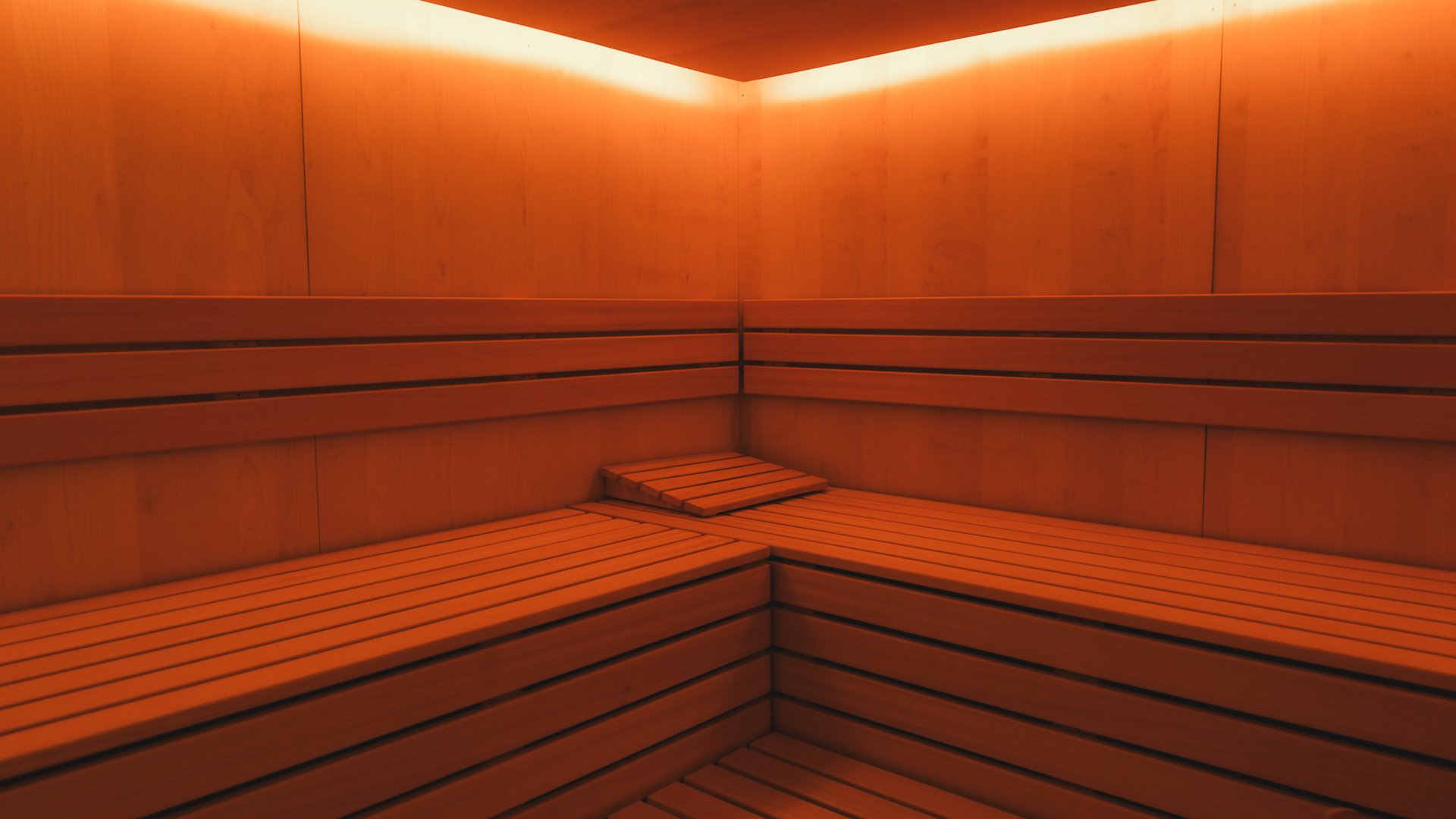 Revel in anticipation Interior of a wooden sauna room with warm lighting